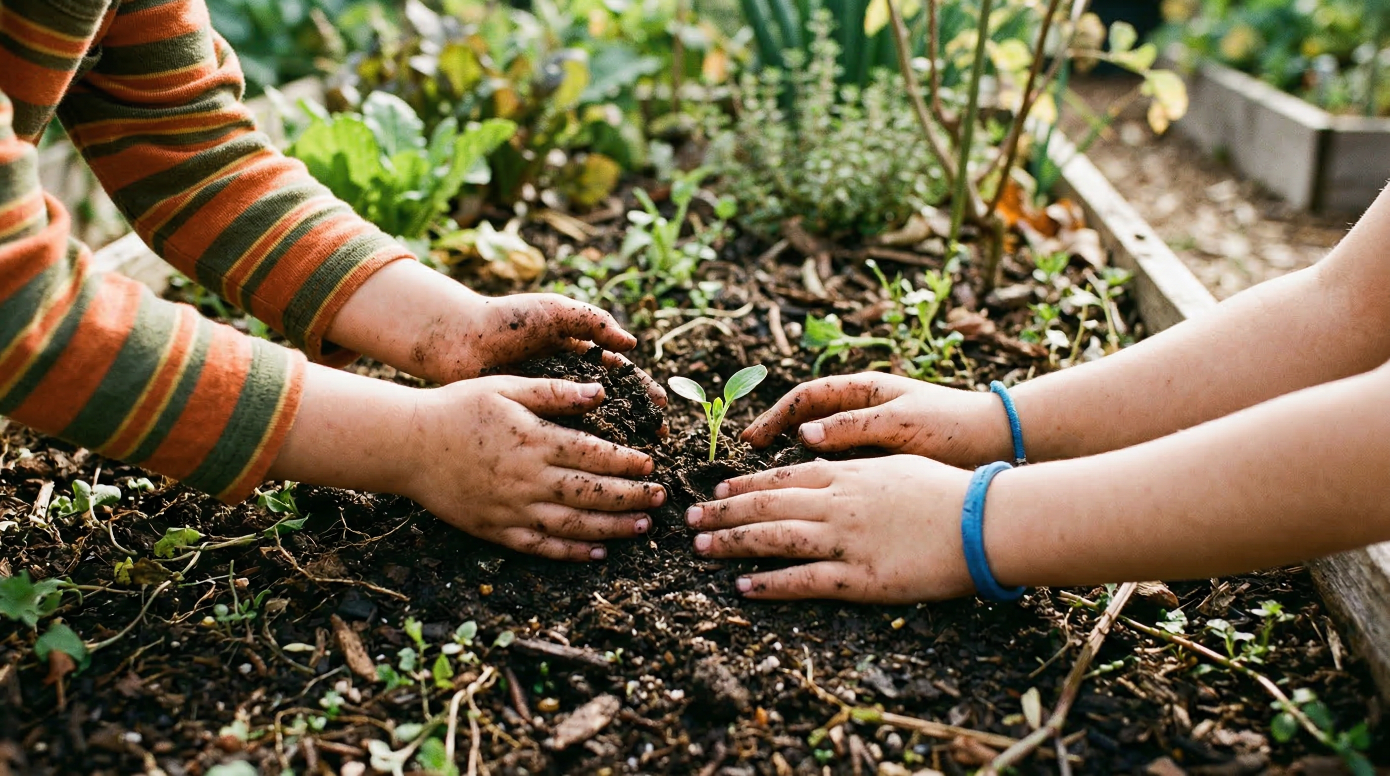 아이들이 씨앗을 심는 체험